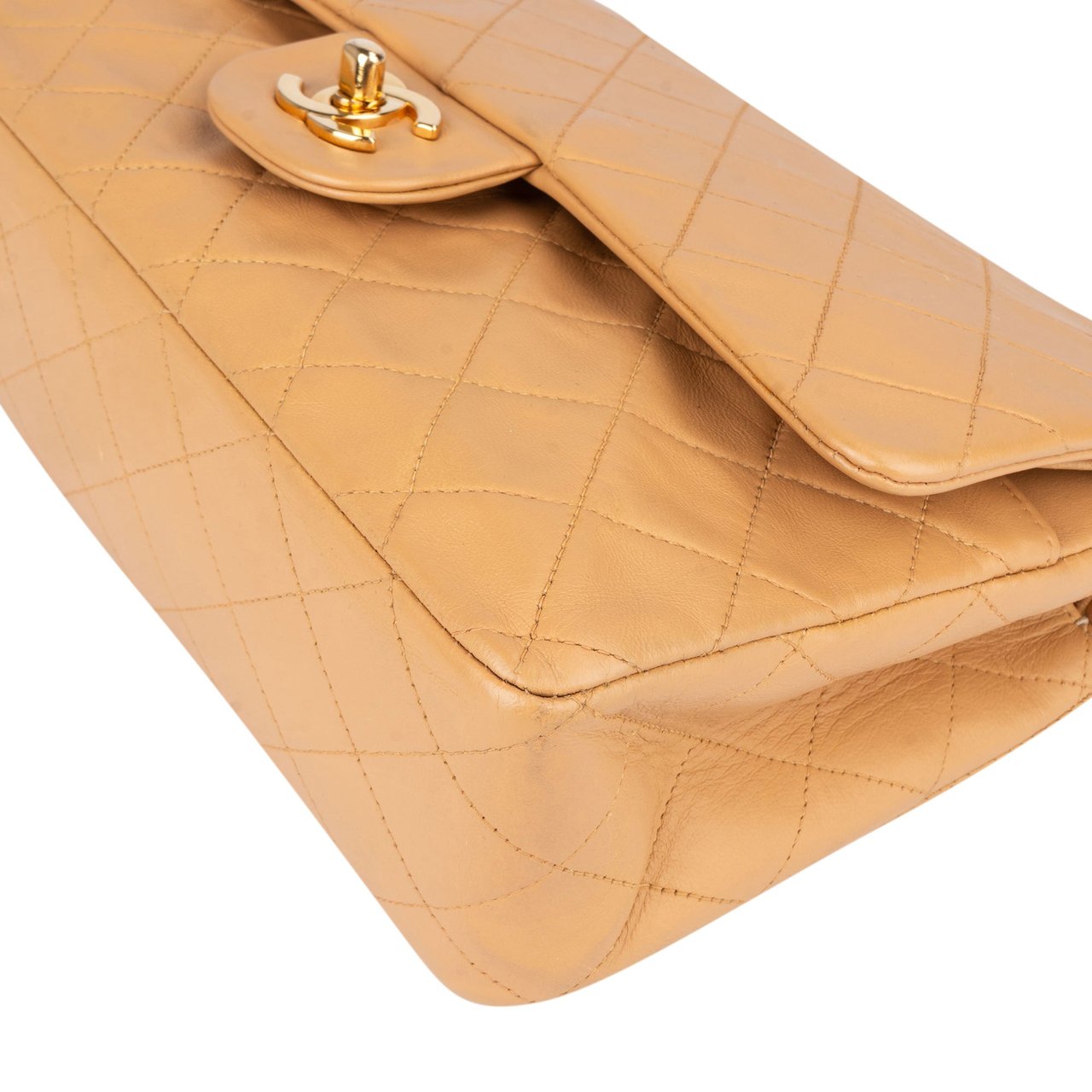 Chanel Chanel Quilted Lambskin 24K Gold Medium Double Flap Crossbody Bag Beige