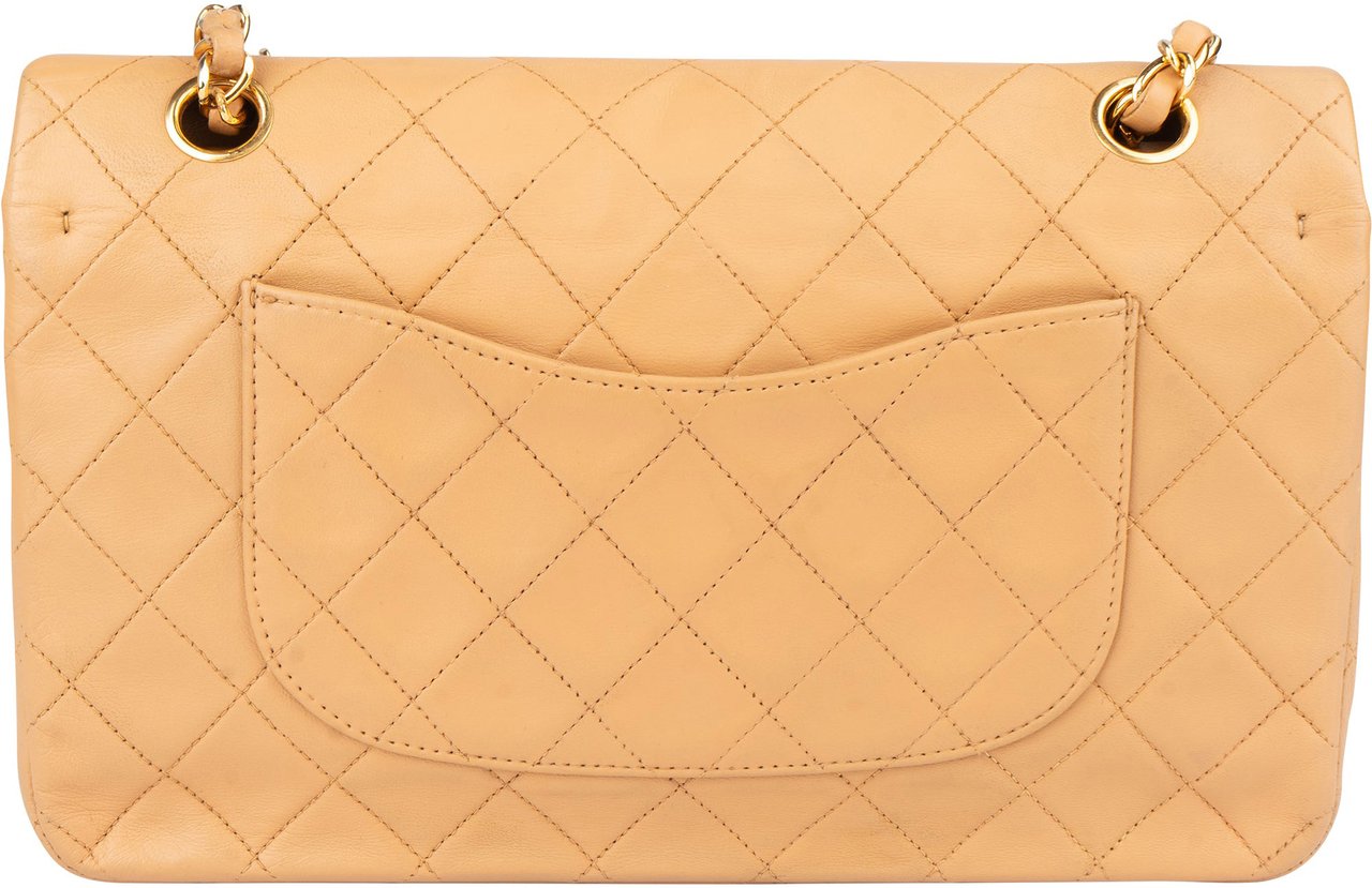 Chanel Chanel Quilted Lambskin 24K Gold Medium Double Flap Crossbody Bag Beige