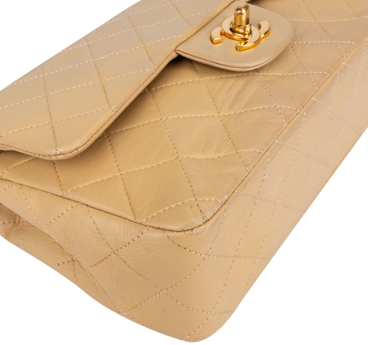 Chanel Chanel Quilted Lambskin 24K Gold Small Double Flap Crossbody Bag Beige