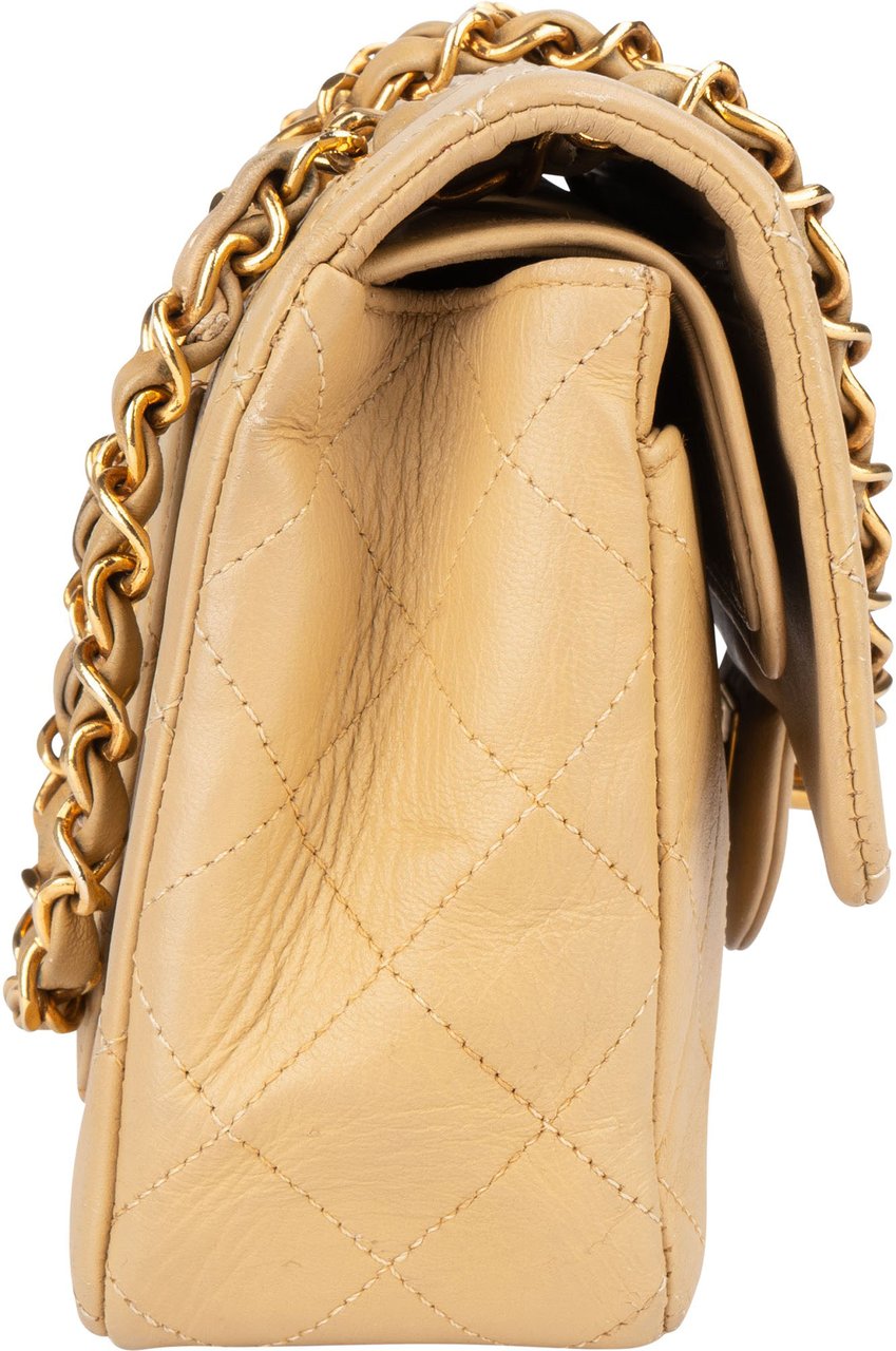 Chanel Chanel Quilted Lambskin 24K Gold Small Double Flap Crossbody Bag Beige