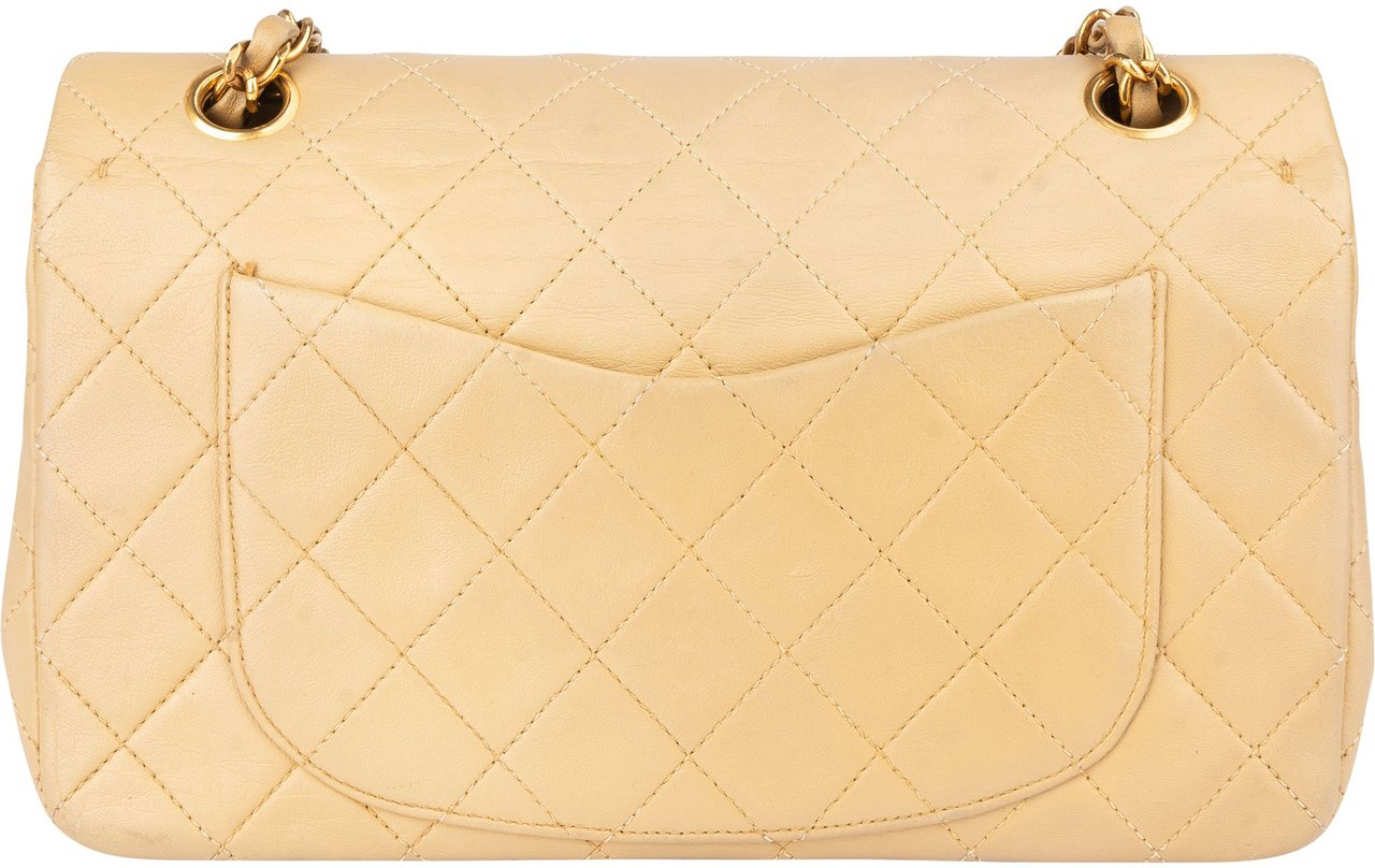 Chanel Chanel Quilted Lambskin 24K Gold Small Double Flap Crossbody Bag Beige