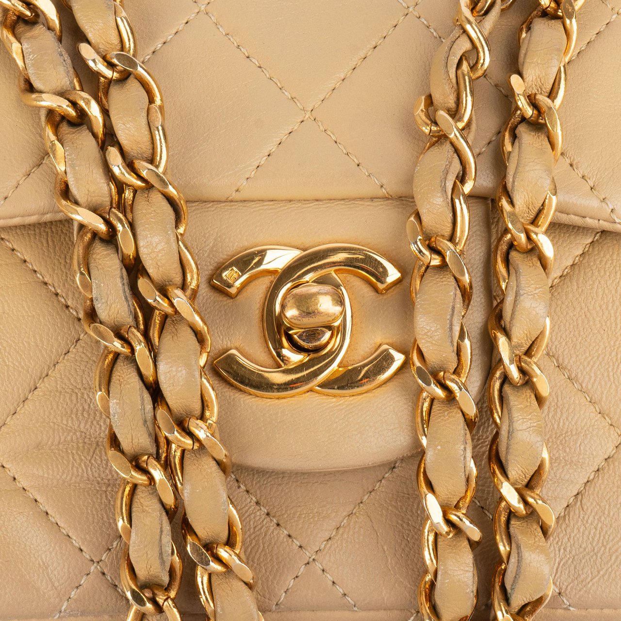 Chanel Chanel Quilted Lambskin 24K Gold Small Double Flap Crossbody Bag Beige