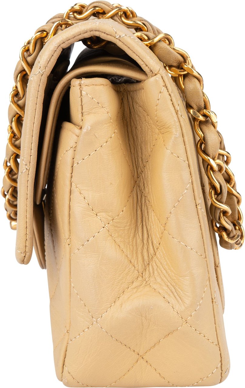 Chanel Chanel Quilted Lambskin 24K Gold Small Double Flap Crossbody Bag Beige