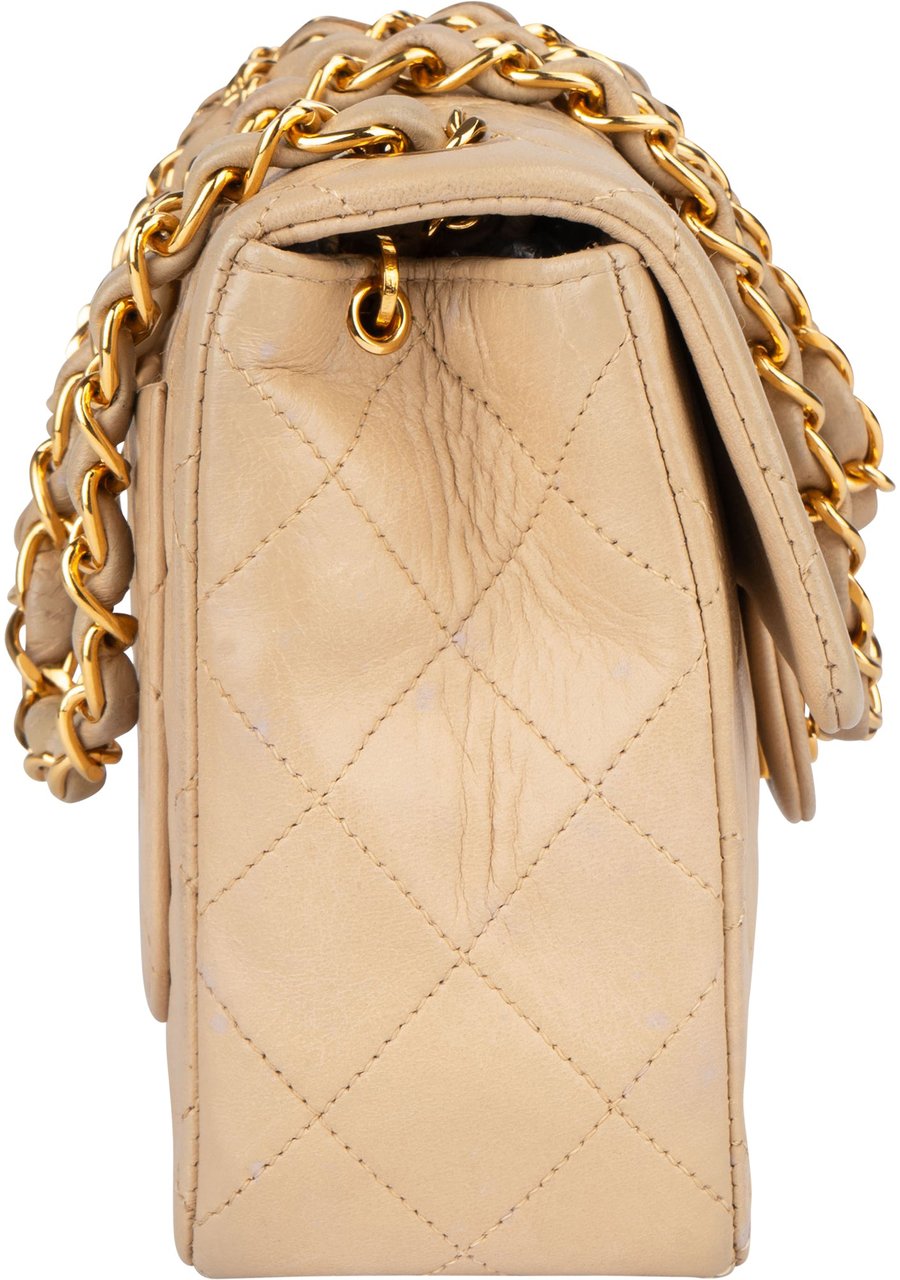 Chanel Chanel Quilted Lambskin 24K Gold Single Flap Crossbody Bag Beige