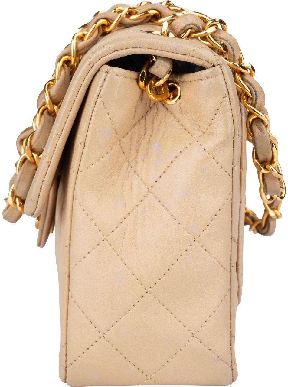 Chanel Chanel Quilted Lambskin 24K Gold Single Flap Crossbody Bag Beige