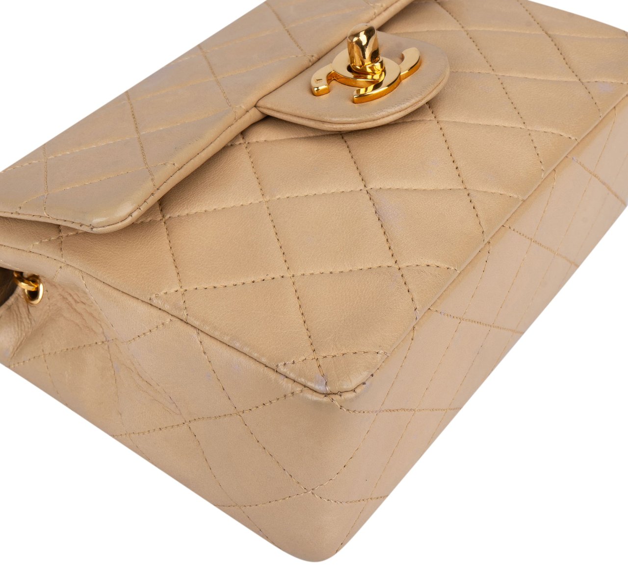 Chanel Chanel Quilted Lambskin 24K Gold Single Flap Crossbody Bag Beige