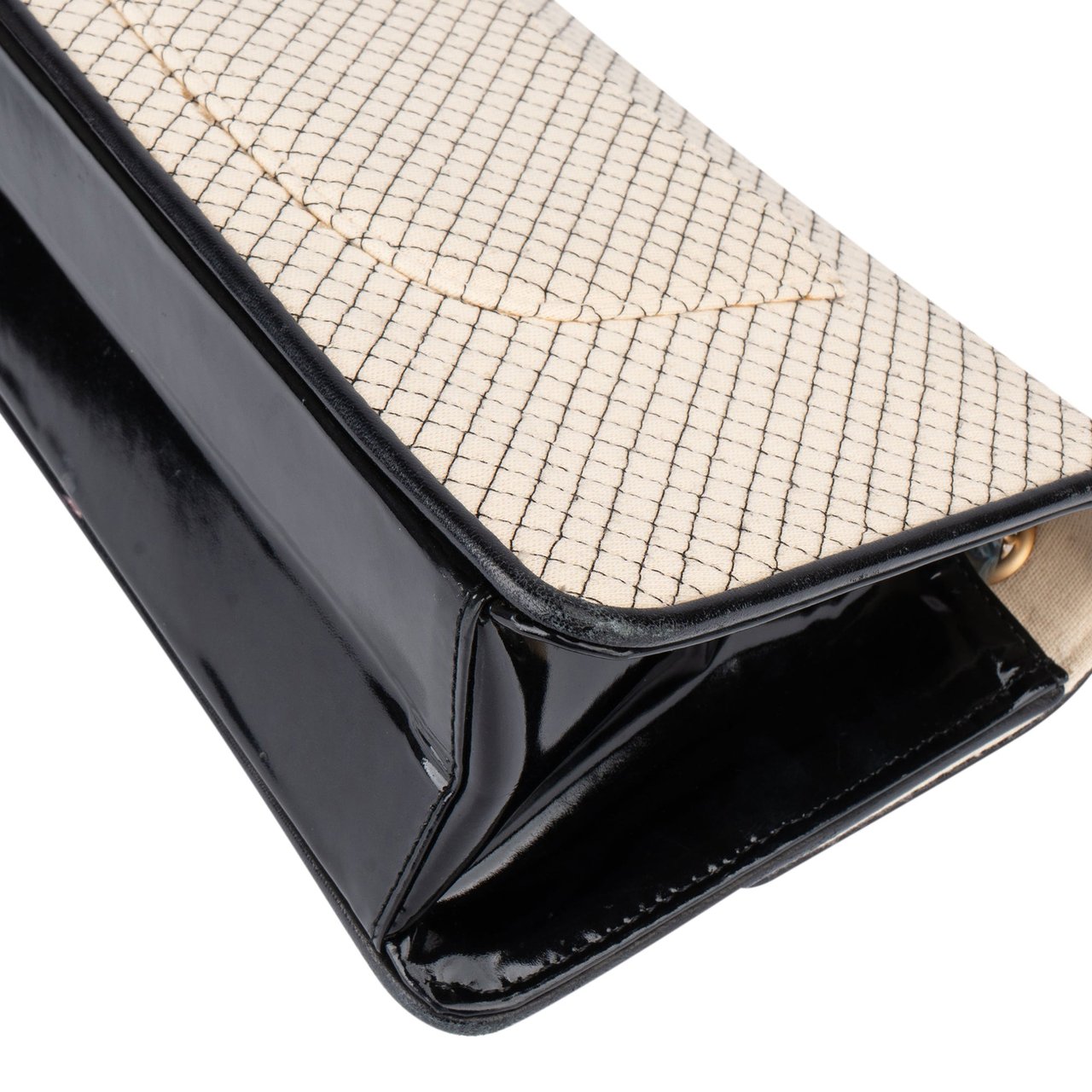 Chanel Chanel Striped Cotton Single Flap Crossbody Bag Beige