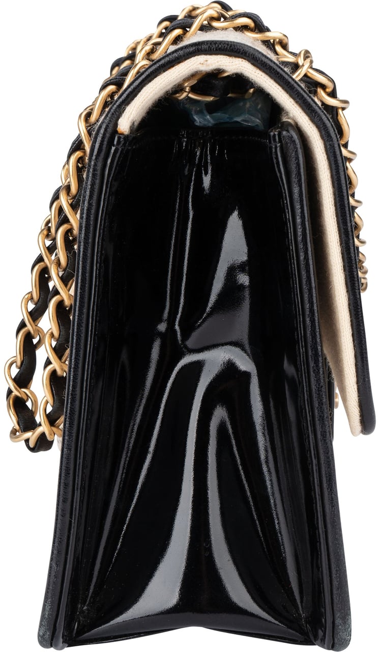 Chanel Chanel Striped Cotton Single Flap Crossbody Bag Beige