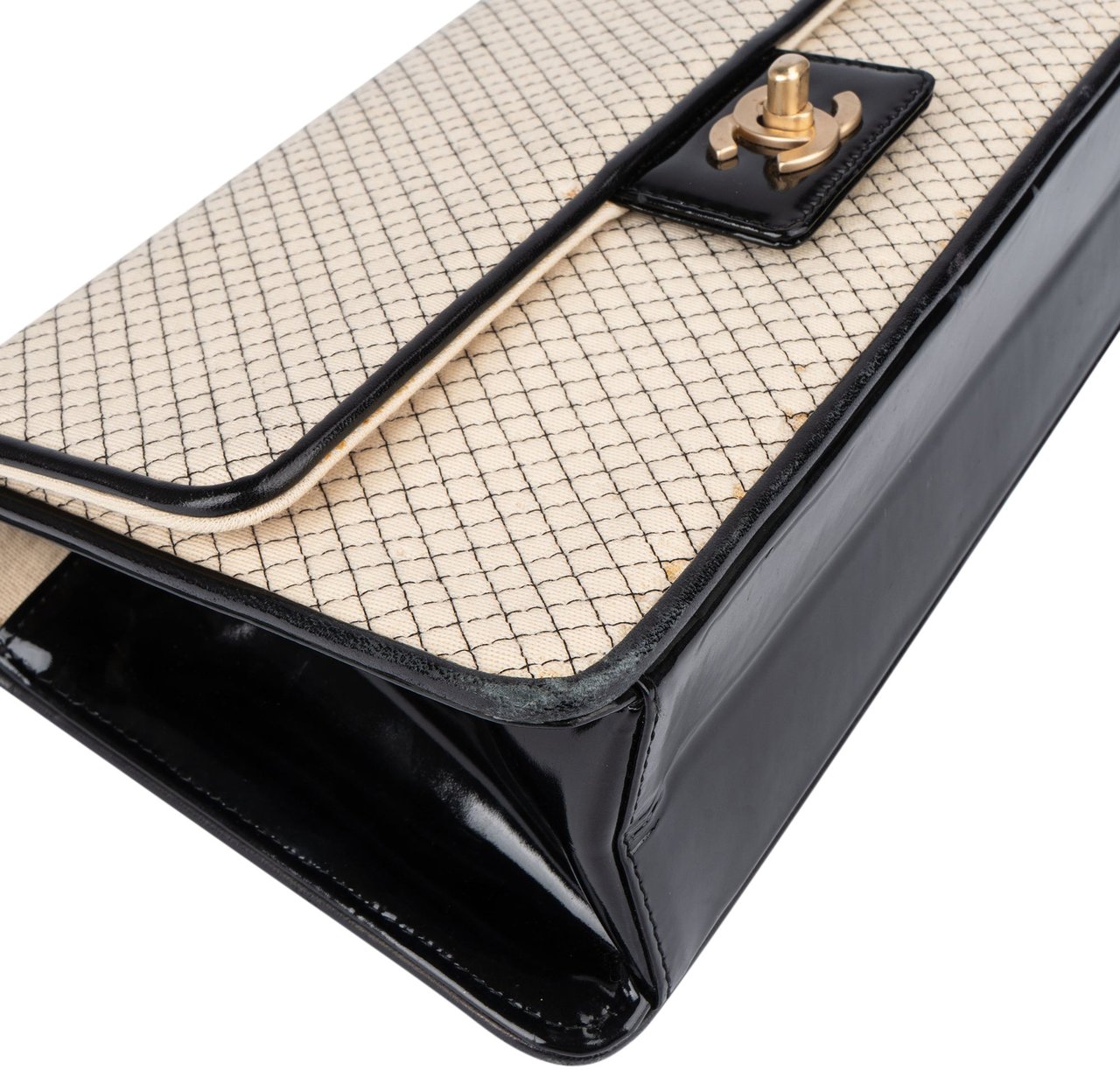 Chanel Chanel Striped Cotton Single Flap Crossbody Bag Beige