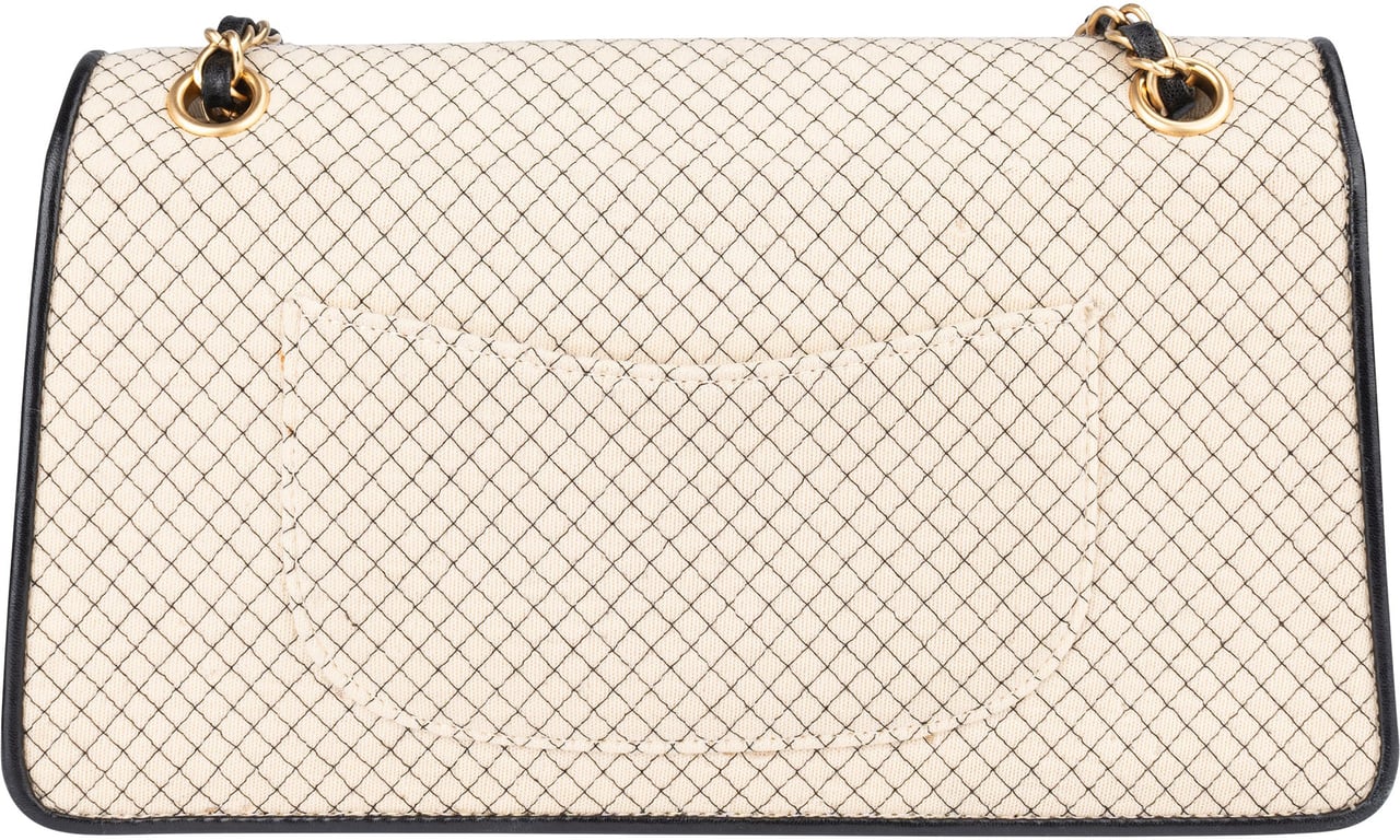 Chanel Chanel Striped Cotton Single Flap Crossbody Bag Beige