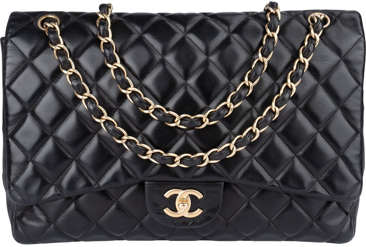 Chanel Chanel Quilted Lambskin Maxi Single Flap Crossbody Zwart