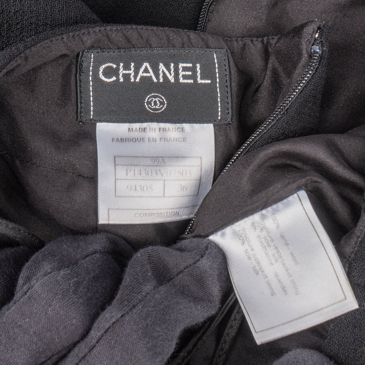 Chanel Chanel Noir Wool Skirt (FR 36 / D 34) Zwart