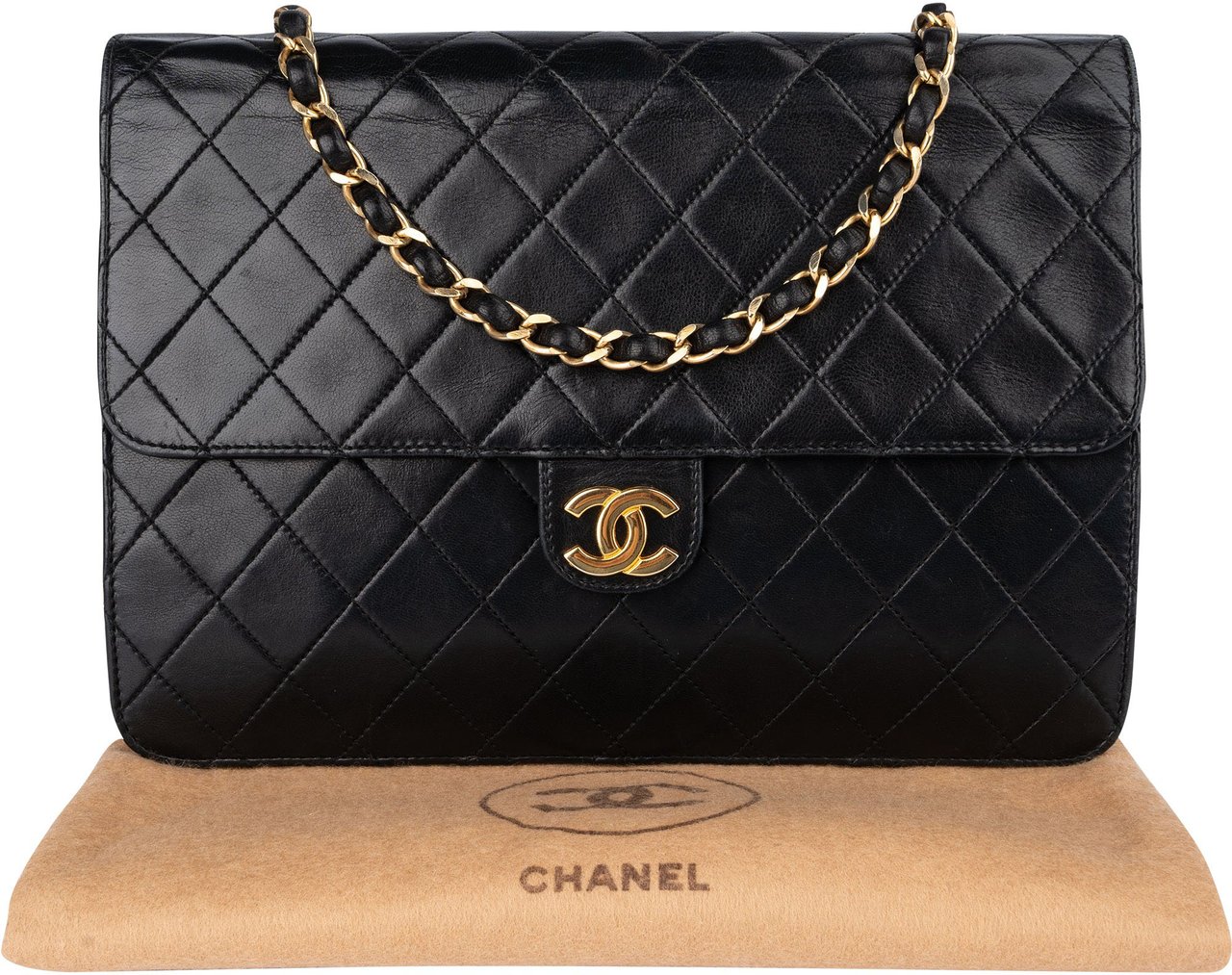 Chanel Chanel Quilted Lambskin Single Flap Shoulder Bag Zwart