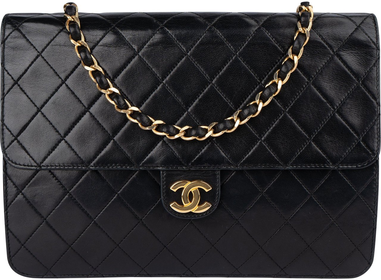 Chanel Chanel Quilted Lambskin Single Flap Shoulder Bag Zwart