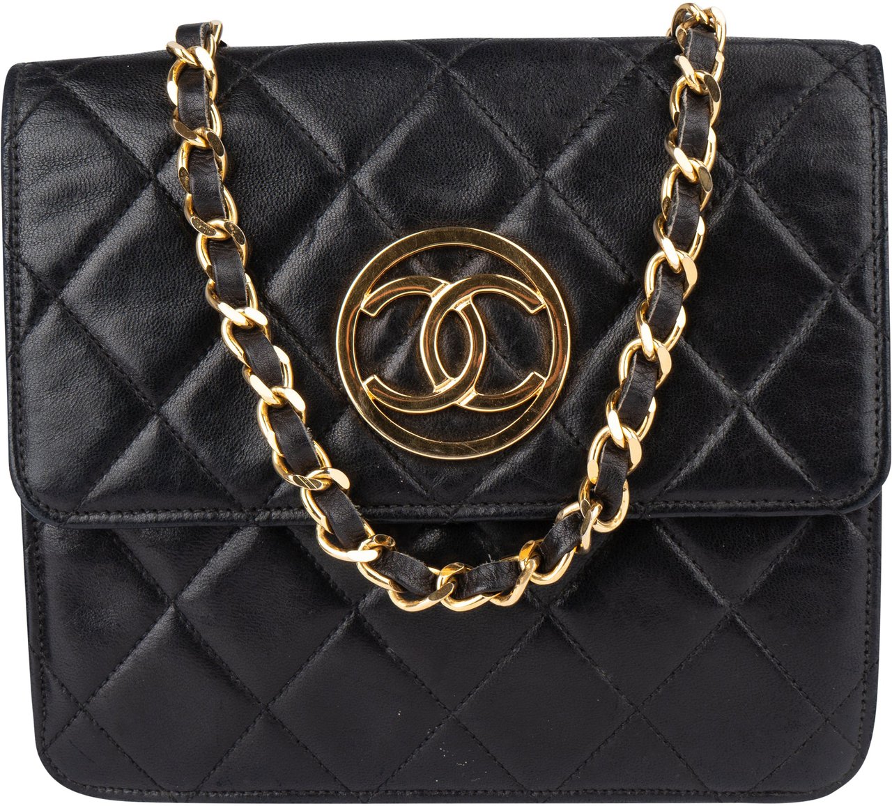 Chanel Chanel Quilted Lambskin 24K Gold Single Flap Crossbody Bag Zwart
