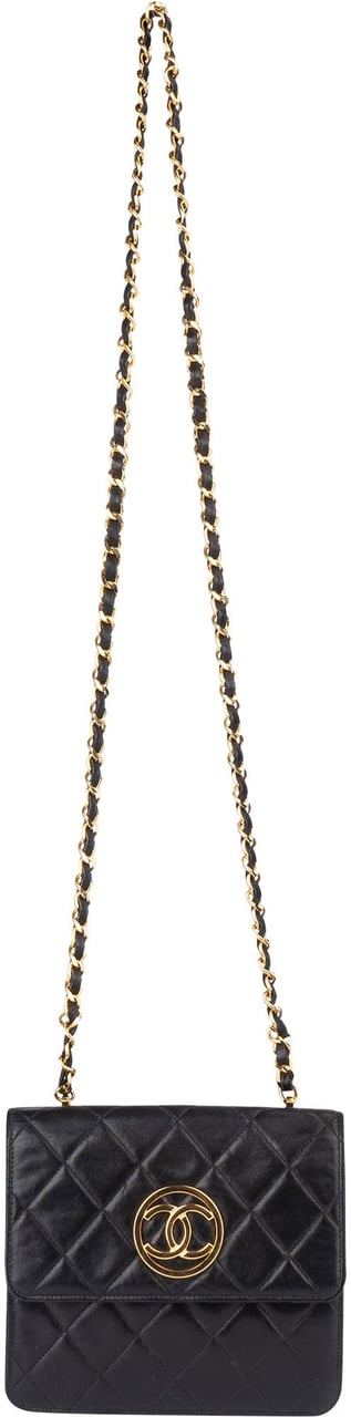 Chanel Chanel Quilted Lambskin 24K Gold Single Flap Crossbody Bag Zwart