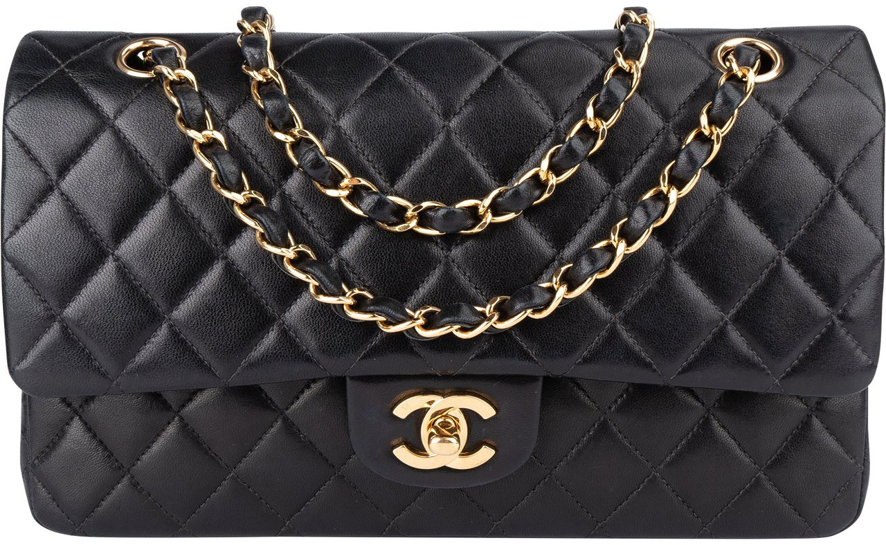 Chanel Chanel Quilted Lambskin 24K Gold Double Flap Crossbody Bag Zwart