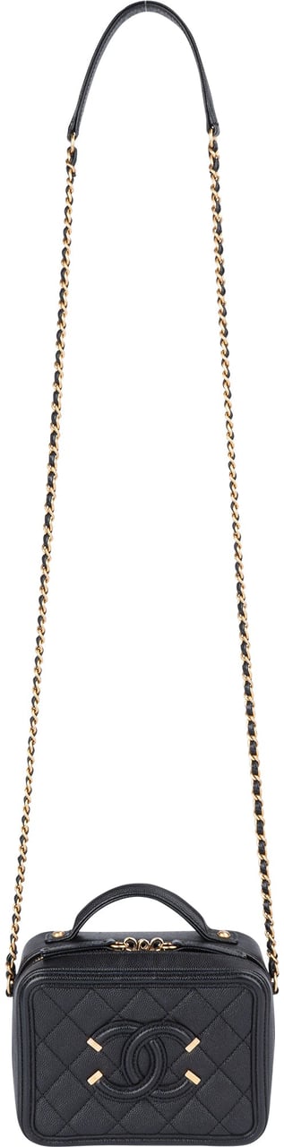 Chanel Chanel Quilted Caviar Leather CC Filigree Crossbody Bag Zwart