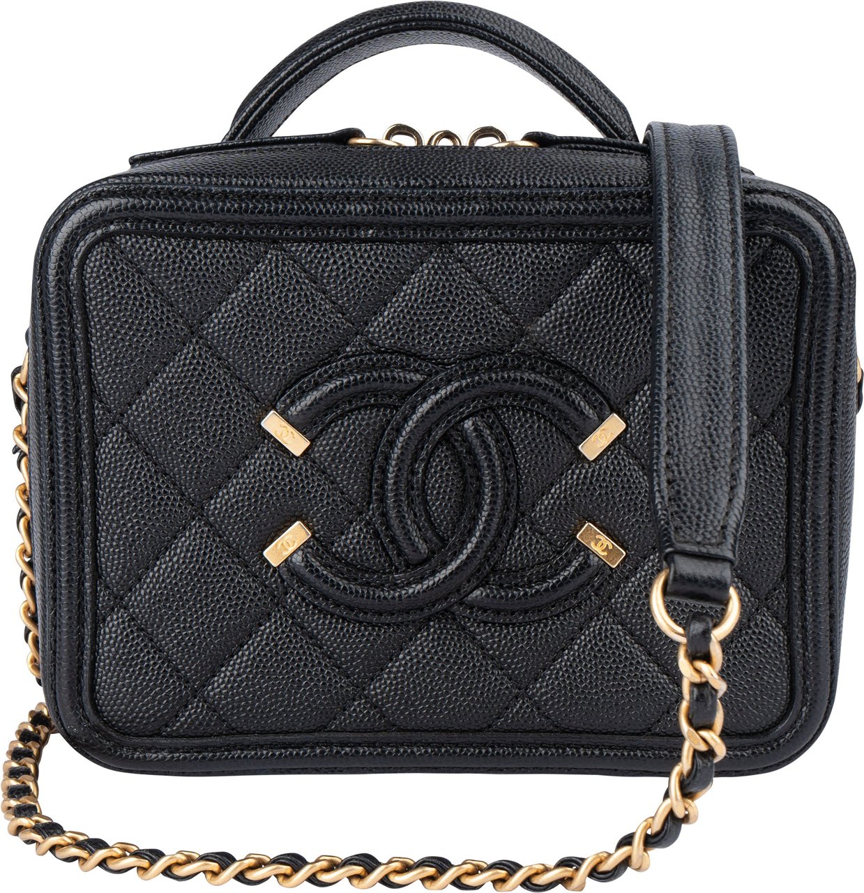 Chanel Chanel Quilted Caviar Leather CC Filigree Crossbody Bag Zwart