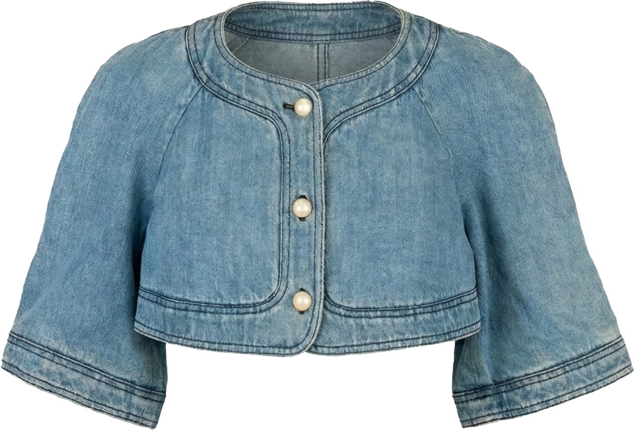 Chanel Chanel Bleu Denim Cropped Jacket Top (D 36 / FR 38) Blauw