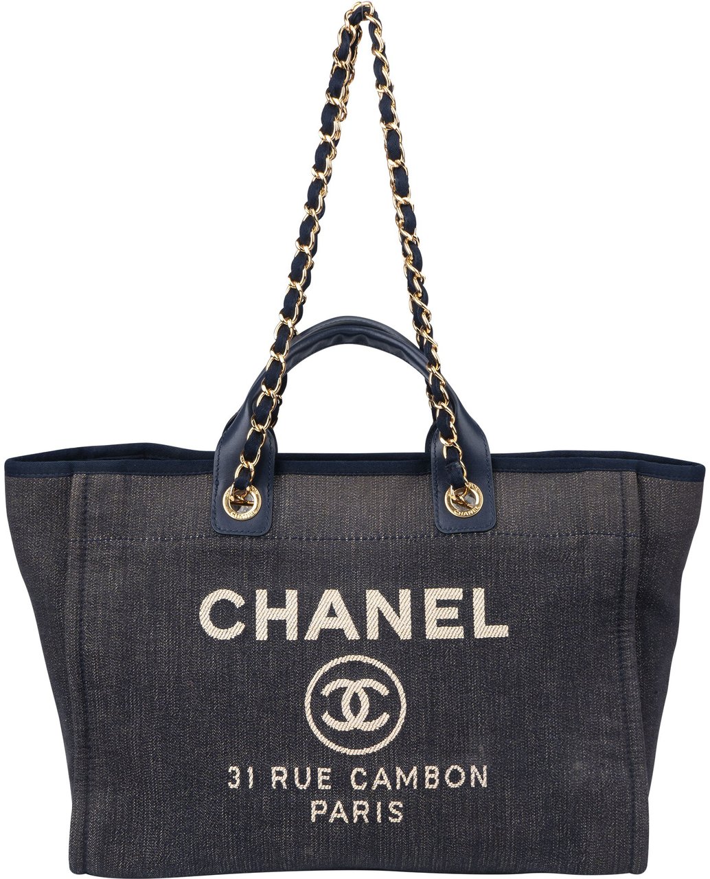 Chanel Bleu Cotton Deauville Handbag Blauw
