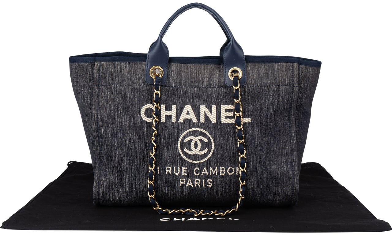 Chanel Bleu Cotton Deauville Handbag Blauw