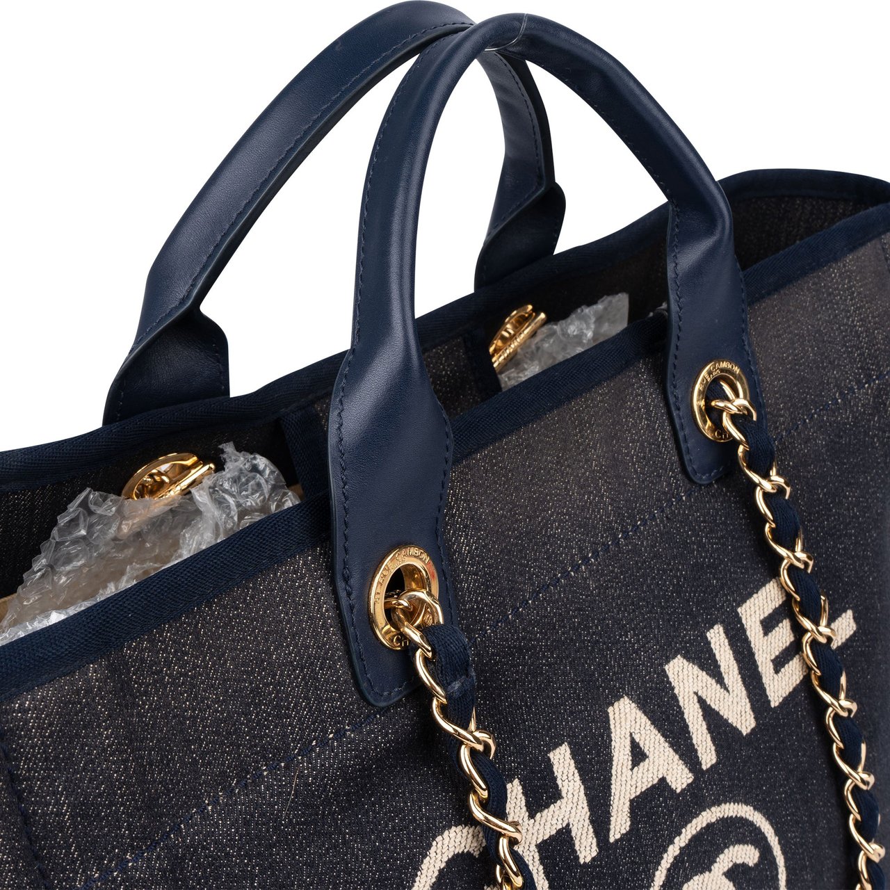 Chanel Bleu Cotton Deauville Handbag Blauw