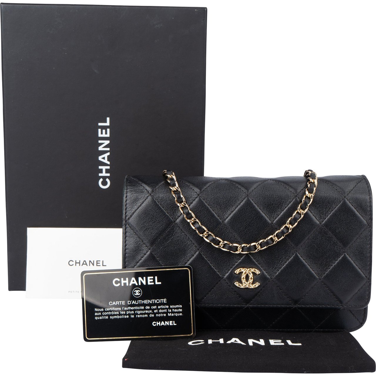 Chanel Chanel Quilted Lambskin Wallet On Chain Crossbody Bag Zwart