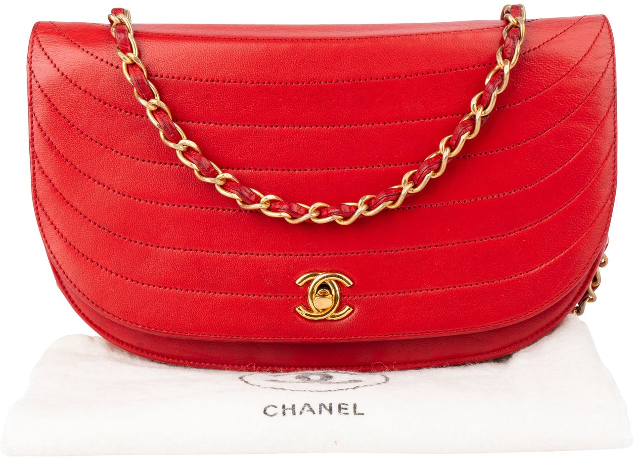 Chanel Chanel Stitching Lambskin 24K Gold Single Flap Shoulder Bag Rood