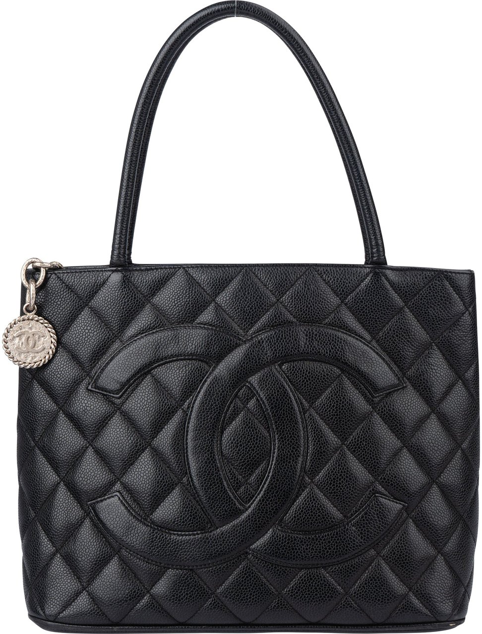 Chanel Chanel Quilted Caviar Leather CC Medaillon Handbag Zwart