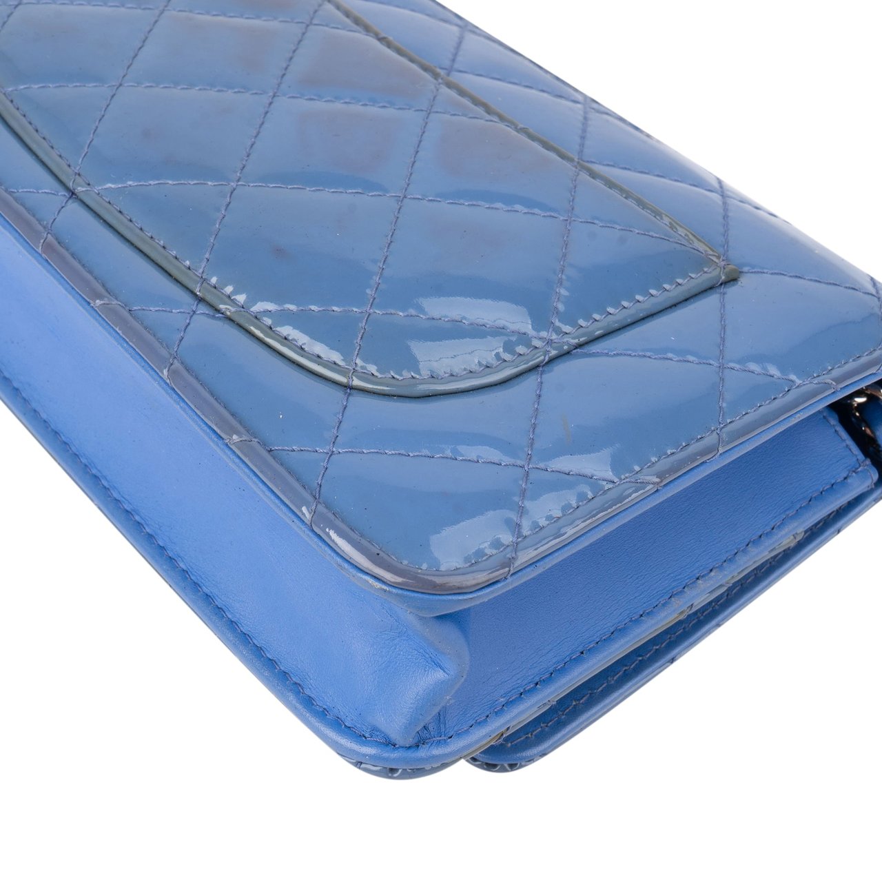 Chanel Chanel Quilted Patent Leather Wallet On Chain Crossbody Bag Blauw