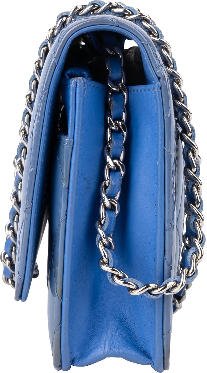 Chanel Chanel Quilted Patent Leather Wallet On Chain Crossbody Bag Blauw