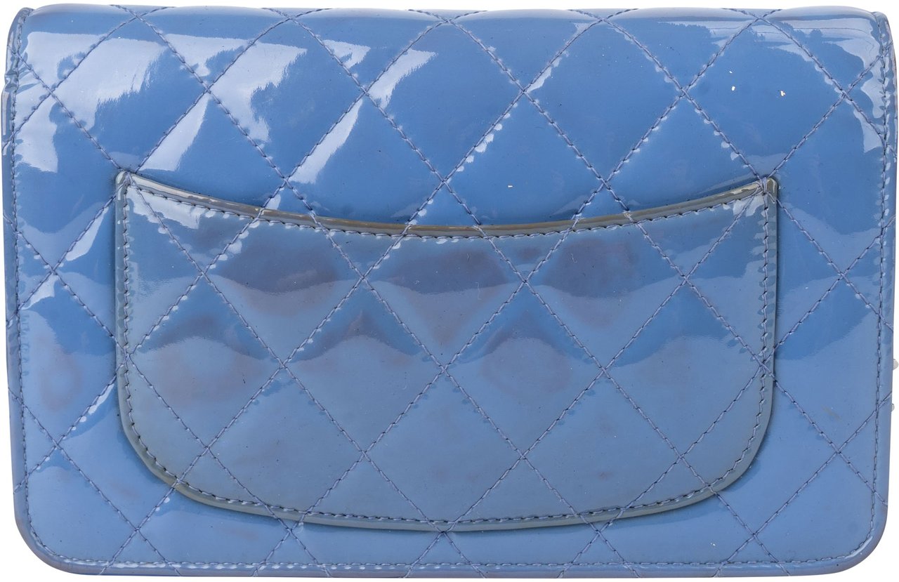 Chanel Chanel Quilted Patent Leather Wallet On Chain Crossbody Bag Blauw