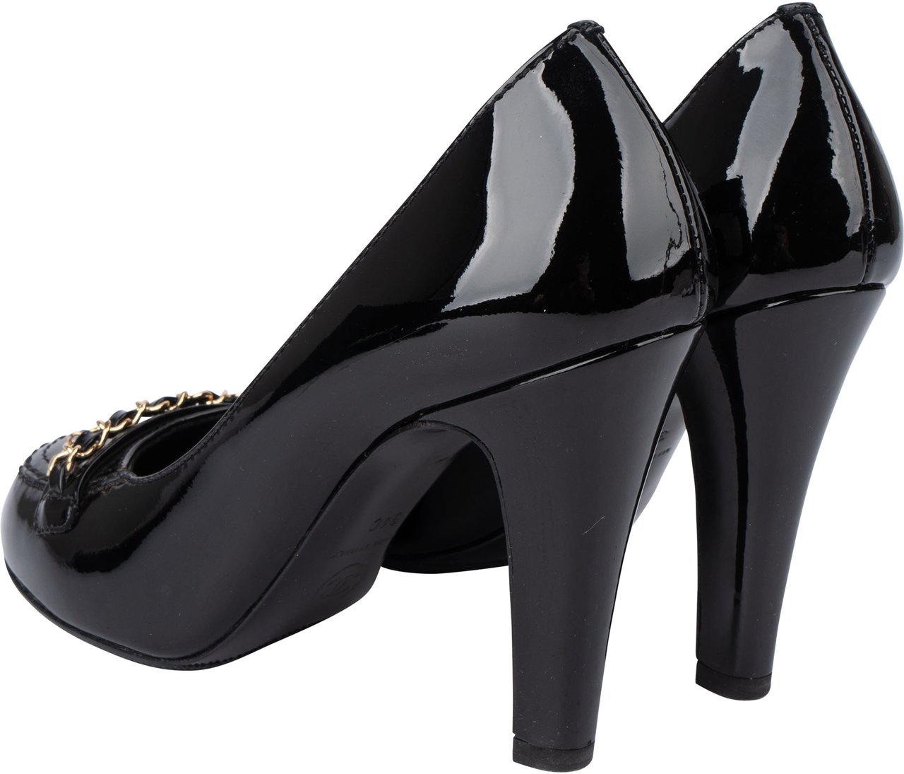 Chanel Chanel Patent Leather Chain CC Heels (34) Zwart