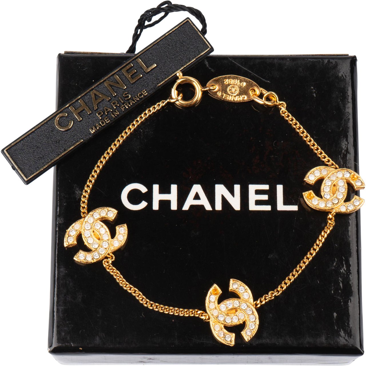 Chanel Chanel Gold Tone Crystal CC Bracelet Divers