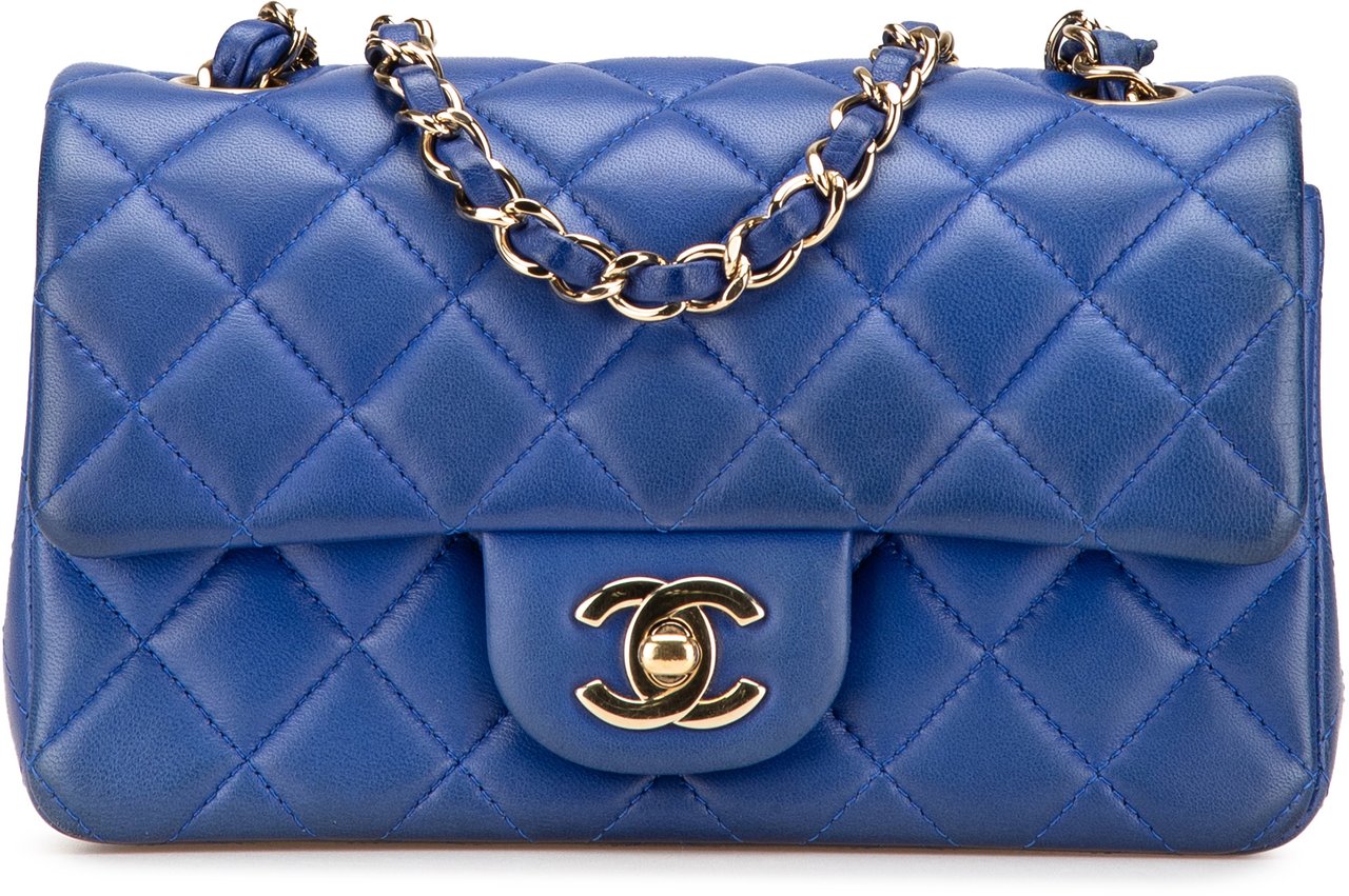 Chanel Mini Rectangular Classic Lambskin Single Flap Blauw