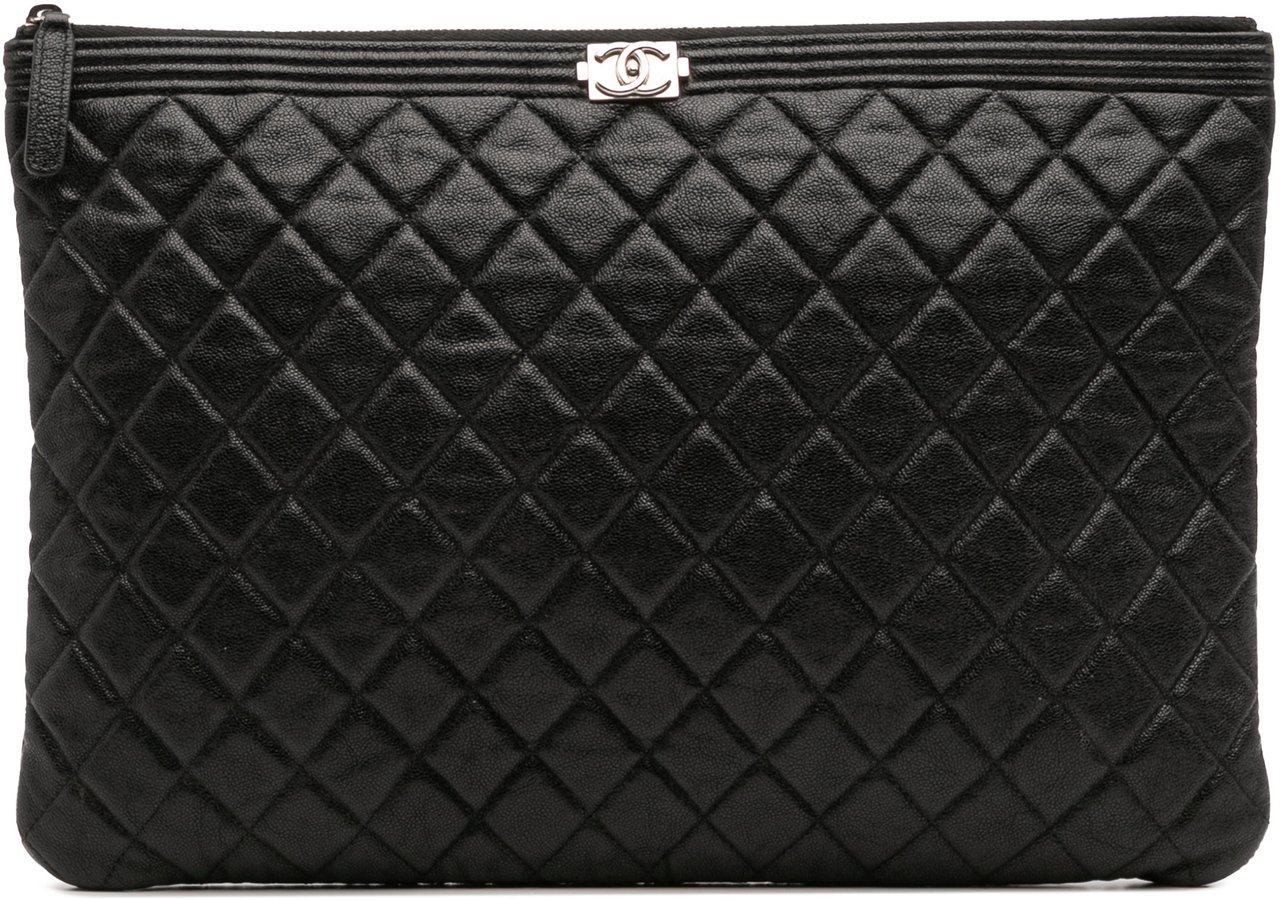 Chanel Large Quilted Caviar Boy O Case Clutch Zwart
