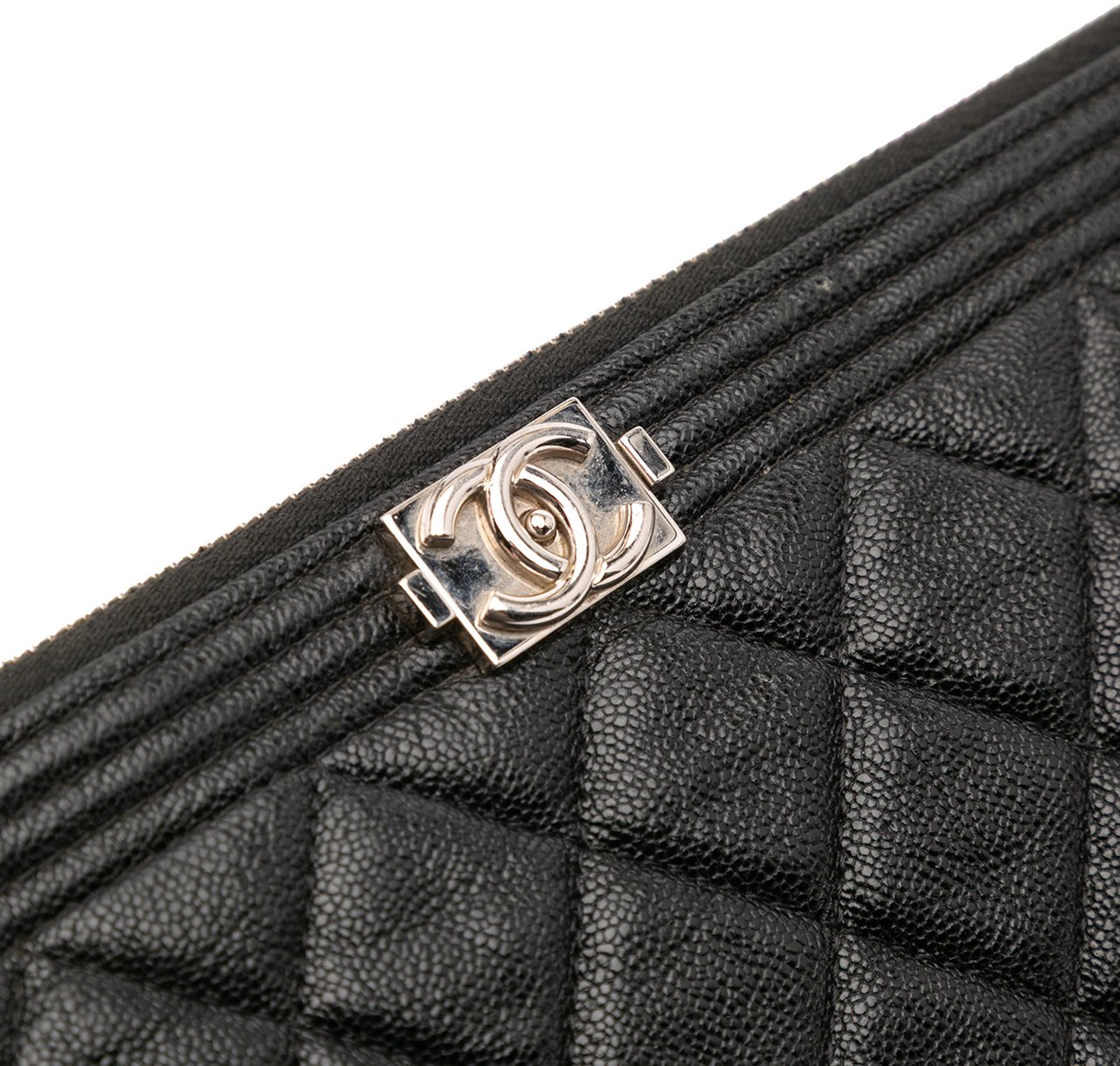 Chanel Large Quilted Caviar Boy O Case Clutch Zwart