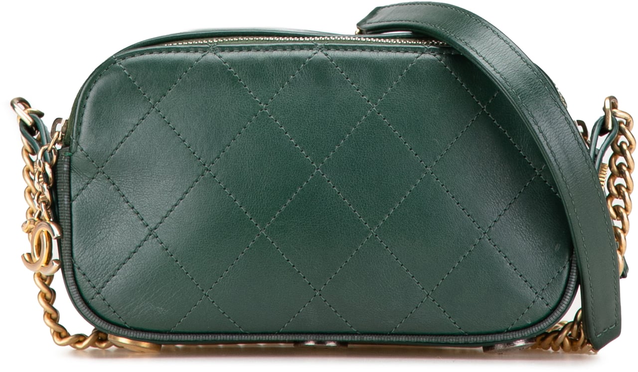Chanel Stitched Calfskin and Grosgrain Button Up Double Zip Camera Bag Groen