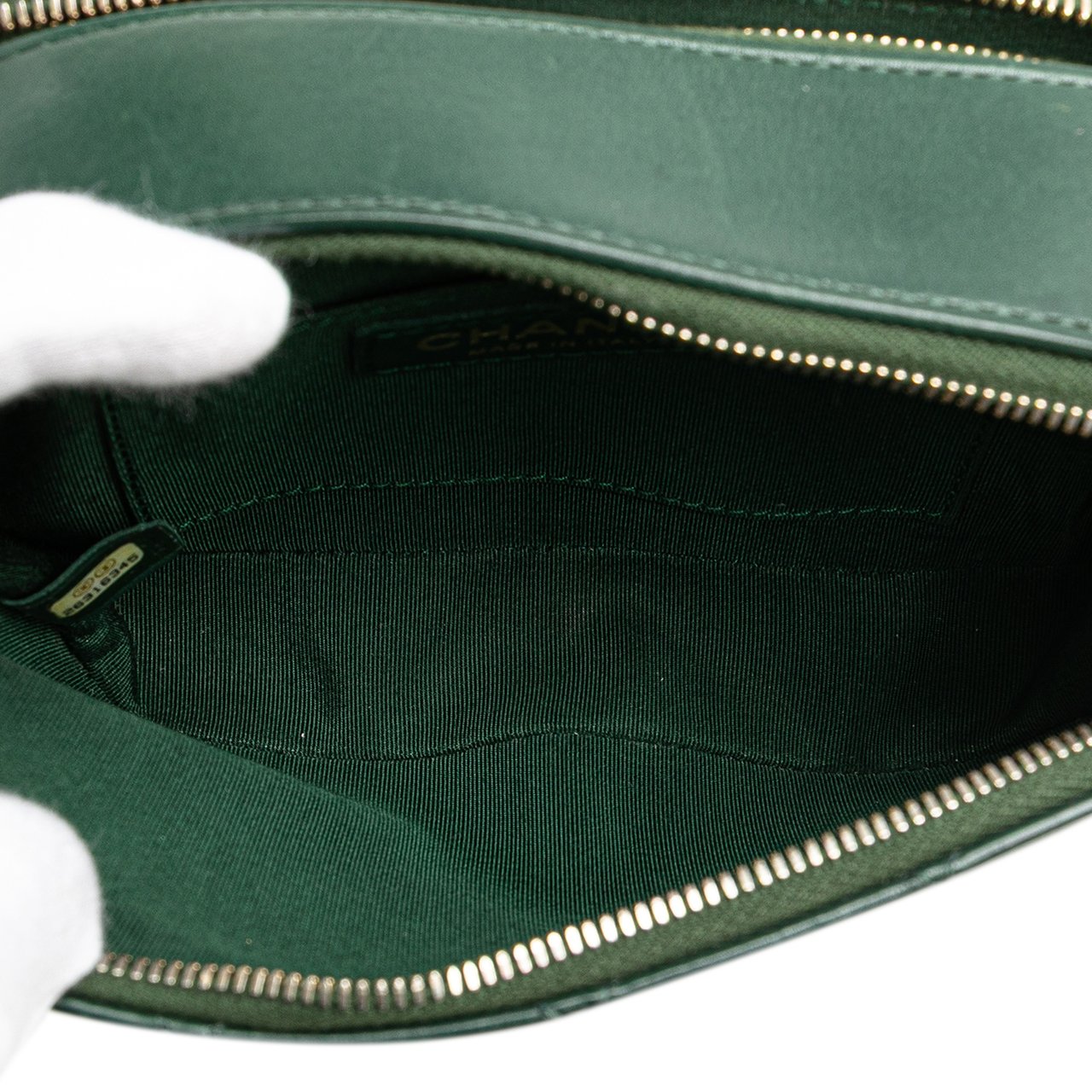 Chanel Stitched Calfskin and Grosgrain Button Up Double Zip Camera Bag Groen