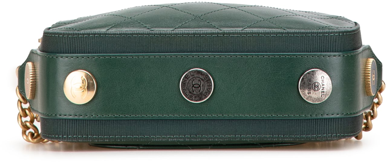 Chanel Stitched Calfskin and Grosgrain Button Up Double Zip Camera Bag Groen