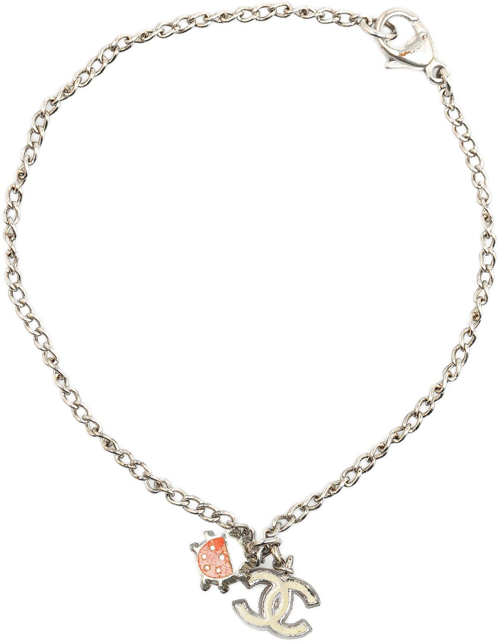 Chanel Silver Plated CC Ladybug Charm Bracelet Zilver