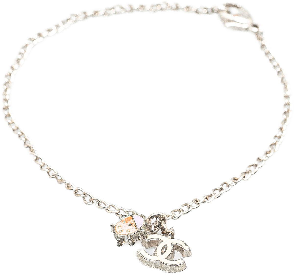 Chanel Silver Plated CC Ladybug Charm Bracelet Zilver
