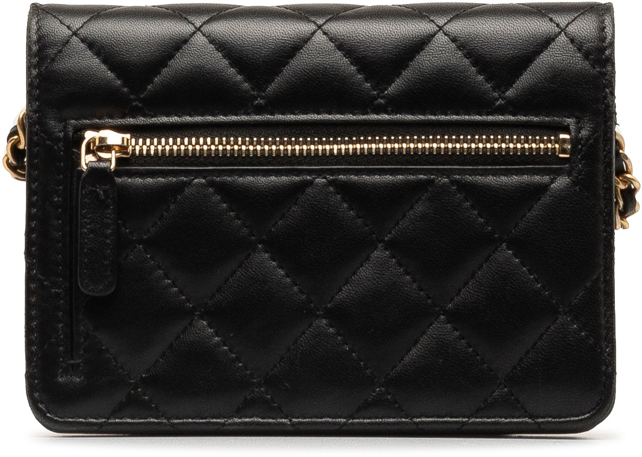 Chanel Lambskin Romance Wallet On Chain Zwart