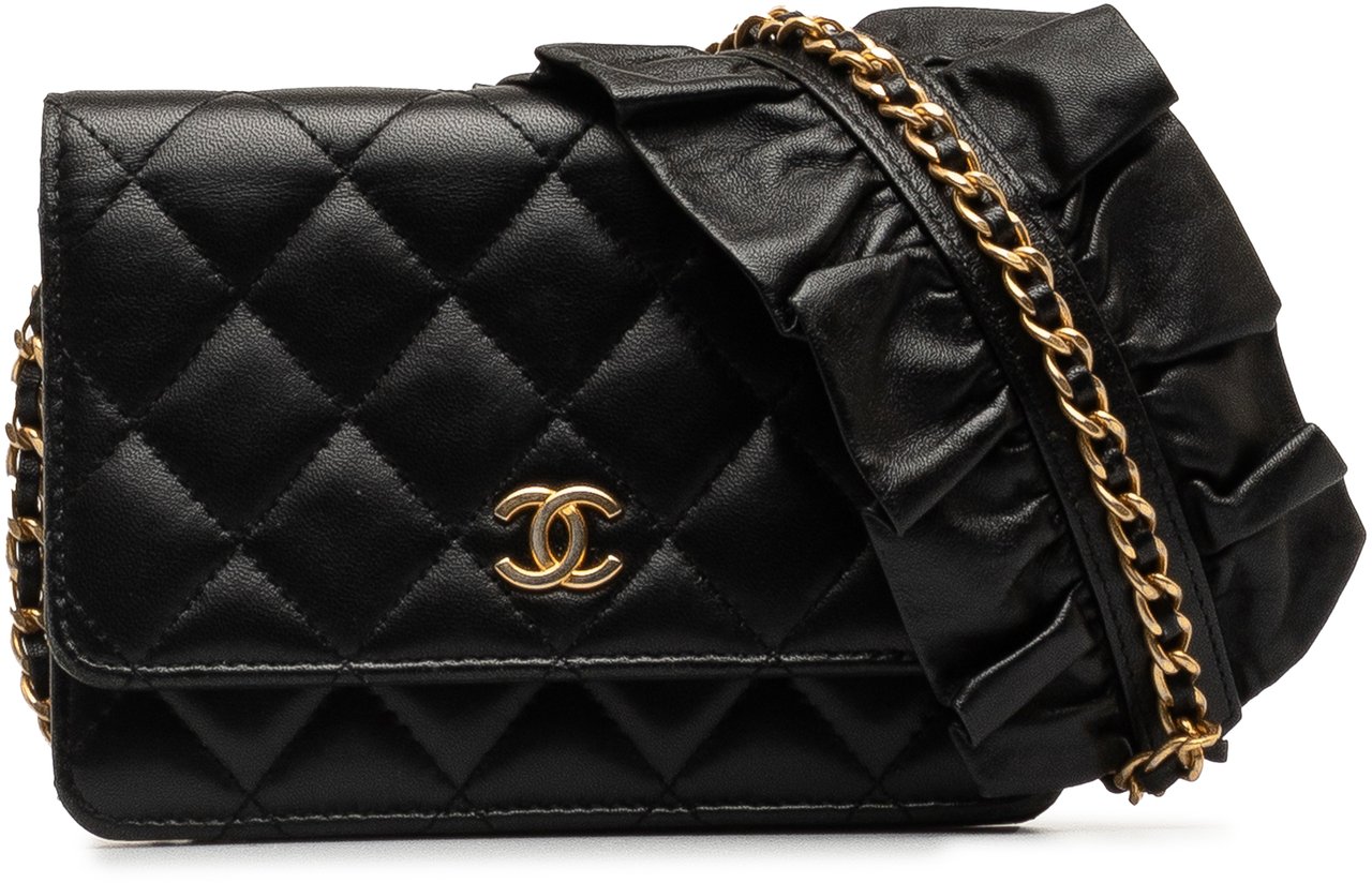 Chanel Lambskin Romance Wallet On Chain Zwart
