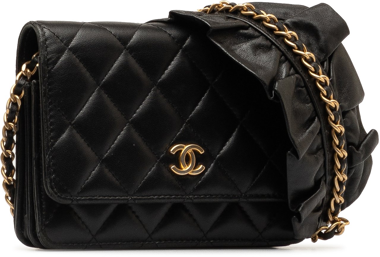 Chanel Lambskin Romance Wallet On Chain Zwart