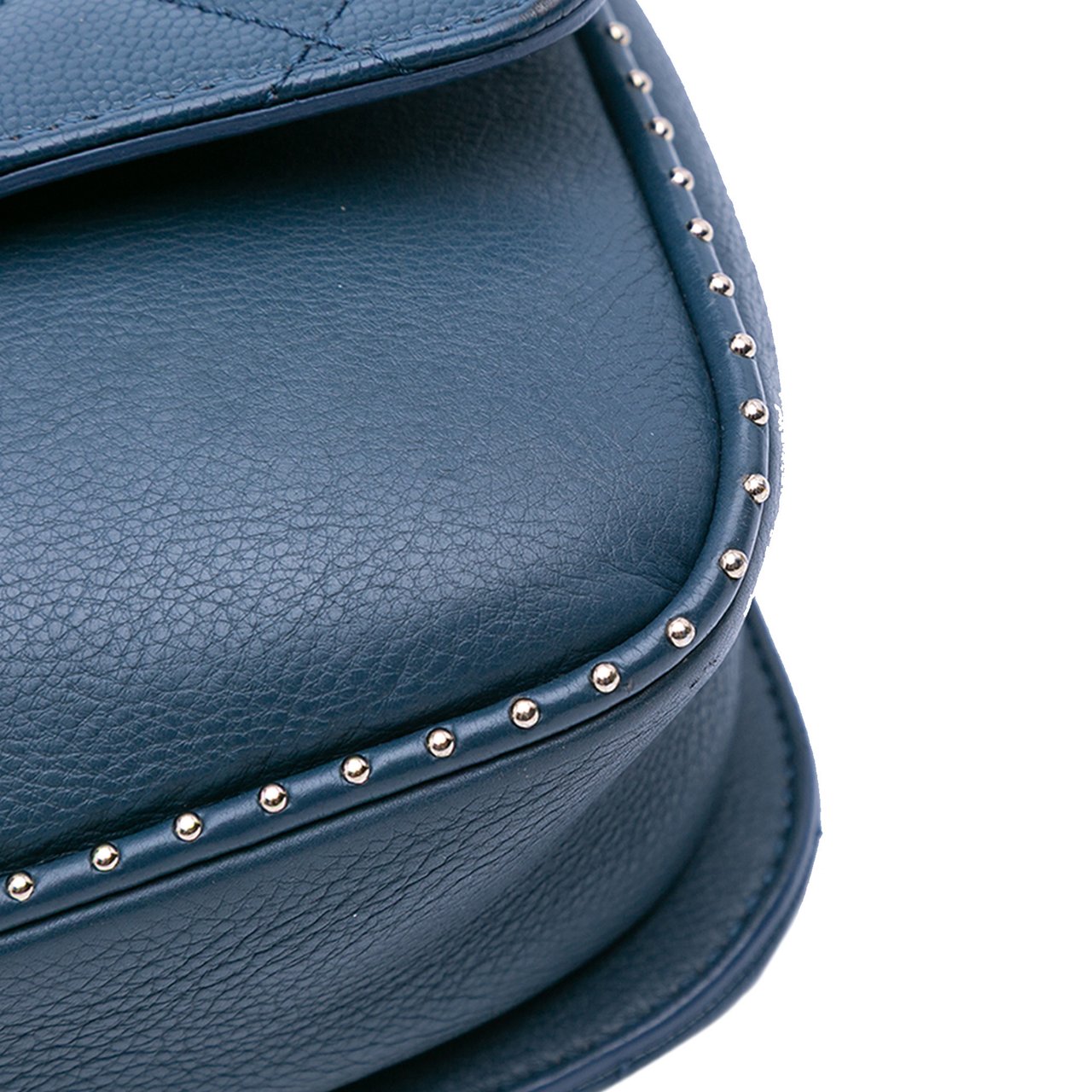 Chanel Small Quilted Caviar Studded Chain Handle Flap Blauw