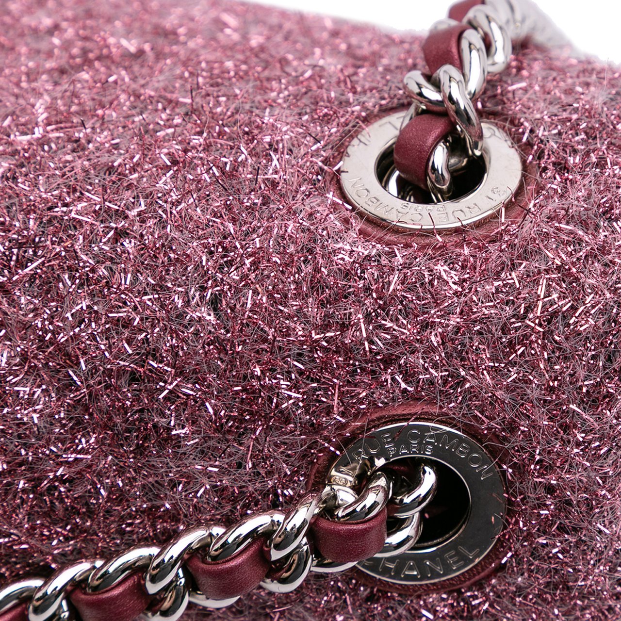 Chanel Medium Quilted Metallic Knit Pluto Glitter Flap Roze