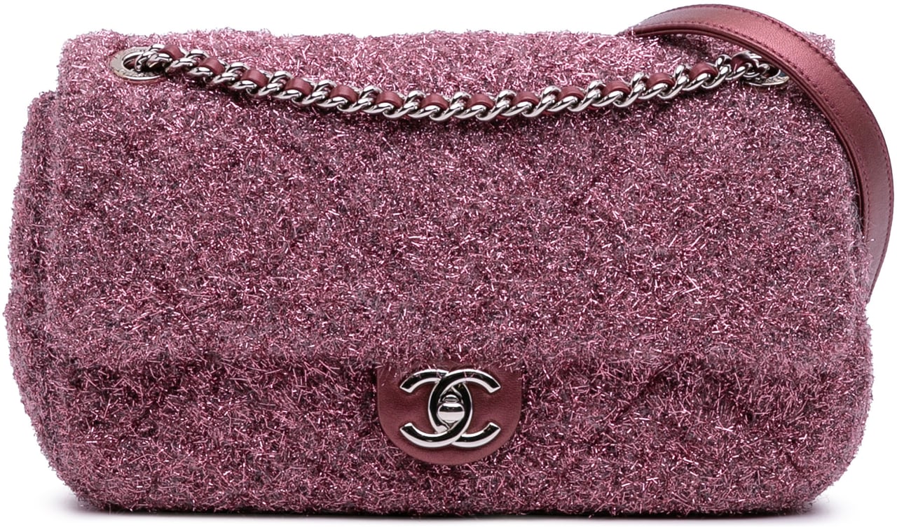 Chanel Medium Quilted Metallic Knit Pluto Glitter Flap Roze