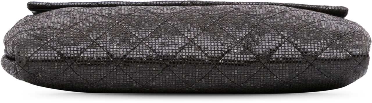 Chanel Quilted Laminated Fabric Chain Evening Crossbody Zwart